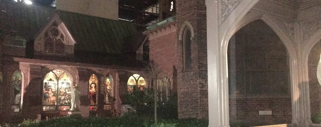 Photo of church courtyard, where Nance L. Schick sometimes finds solace.