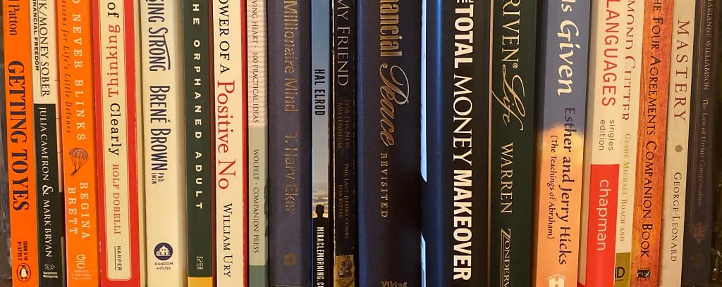 Photo of books in Nance Schick's Wisdom Center
