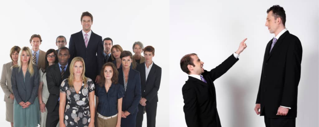 Photos of tall people at work with shorter colleagues