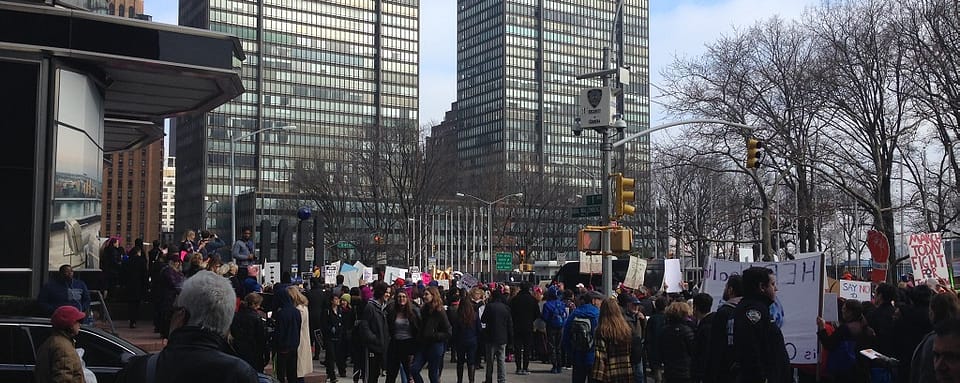 Photo of First Avenue near the United Nations during the 2017 Women's March